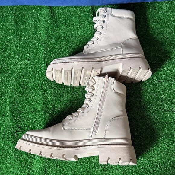 Justfab Women’s Tevos Lace-Up Chunky Heel Beige Sandstorm Combat Boots Size 10 - Picture 6 of 8